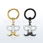 bcrtg507 aro bola presion acero 316l pvd negro dorado colgante bigote gafas mayorista