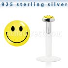 bilg21 labret bio flexible transparente plata esterlina presion 3mm logo cara sonriente amarilla al por mayor