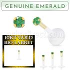 bioflex labret with push in 10kt gold w prong emerald