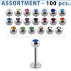 blk05 surtido piercings 100 labrets acero quirurgico bolas joya bisel 3mm mayorista