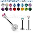 blk06 surtido piercings 90 labrets acero quirurgico rosca interna cristal 2 5mm distribuidor mayorista