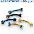 blk109 surtido piercings 50 bananas ceja acero 316l anodizado bolas joya bisel 3mm venta