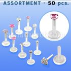 blk117 surtido piercings 50 labrets bio flexibles transparentes plata esterlina zirconita 3mm formas variadas distribuidor mayorista