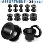 blk13 surtido piercings 24 dilataciones tunel tornillo acero quirurgico pvd negro 10mm 20mm mayorista