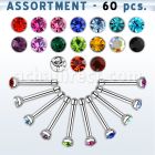 blk174 surtido piercings 60 piercing nariz hueso acero quirurgico 1mm cristal redondo al por mayor