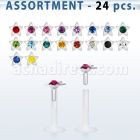 blk180 surtido piercings 24 labrets bio flexibles transparentes estrella plata esterlina cristal centro venta