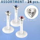 blk181 surtido piercings 24 labrets bio flexibles transparentes corazon plata esterlina cristal centro distribuidor