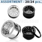 blk247 surtido piercings 24 dilataciones tunel tornillo acero 316l anodizado brillo espejo tela arana frente venta