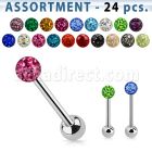 blk279 surtido piercings 24 barbells lengua acero quirurgico variados bola multi cristal ferido 6mm venta