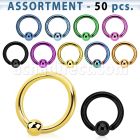 blk392 surtido piercings 50 aros bola presion acero quirurgico pvd bola 3mm al por mayor
