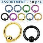 blk403 surtido piercings 50 aros bola presion acero quirurgico pvd bola 4mm mayorista