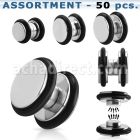 blk410 surtido piercings 50 plugs falsos magneticos acero brillo espejo anillos goma distribuidor mayorista