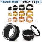 blk433 surtido piercings 30 20 dilataciones tunel tornillo acero quirurgico pvd cristal claros lado frente al por mayor