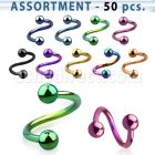 blk503 surtido piercings 50 espirales acero quirurgico pvd bolas 3mm al por mayor