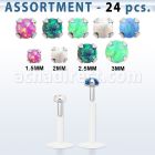 blk580 surtido piercings 24 labrets bio flexibles transparentes plateada presion opalo 1 5mm 3mm venta