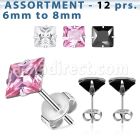 blk61 surtido piercings 12 pares piercings oreja acero quirurgico zirconia cuadrada 6mm 8mm al por mayor