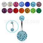 bn2f105 piercing ombligo acero quirurgico una bola 5mm otra 10mm multi cristal ferido al por mayor