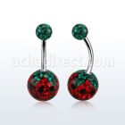 bn2fr10s piercing ombligo acero quirurgico bolas multi cristal pegado ferido diseno fresa cubierta resina bola superior color esmeralda