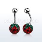 bnfr10s piercing ombligo acero quirurgico bola acero superior bola multi cristal pegado ferido diseno fresa cubierta resina