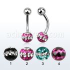 bnfr6d piercing ombligo acero quirurgico bola acero 5mm bola 6mm multi cristal ferido triple linea mayorista