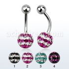 bnfr8d piercing ombligo titanio g23 bola acero 5mm bola multi cristal ferido triple linea mayorista