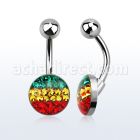 bnmtj18 piercing ombligo acero quirurgico disco plano 10mm cristal ferido formando bandera rasta bola acero liso 5mm al por mayor