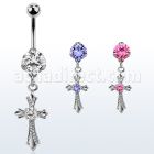 bnrz379 piercing ombligo acero quirurgico zirconia 8mm colgante cruz estilo vintage zirconia redonda centro 38 10mm al por mayor