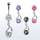 bnrz416 piercing ombligo acero quirurgico zirconia 8mm colgante zirconia redonda ajustada presion plata al por mayor