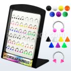 brbjmx2 display 36 barbells circulares acero quirurgico bolas acrilicas 3mm colores lisos 8mm 10mm mayorista