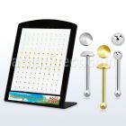 brbmx1 display expositor 120 piercing nariz hueso plata esterlina 925 0 6mm formas bola 1 5mm disco plano 2mm disco oro 18 kts 2mm mayorista