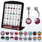 brbn7 display 24 piercings ombligo acero quirurgico bola acero 5mm bola multi cristal ferido 8mm disenos variados 8mm 14mm distribuidor mayorista