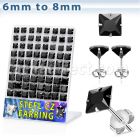 bresqz2 display 36 pares piercings oreja acero inoxidable zirconia cuadradas negras 6mm 8mm al por mayor
