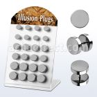 bripf1 display expositor 24 plugs falsos acero quirurgico brillo espejo anillos goma venta