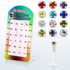 brlbi30 display 24 labrets bio flexibles transparentes zirconita redondas 2mm colores las nacimiento 8mm venta