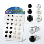brmesp1 display acrilico 12 pares piercings oreja plata esterlina 925 perlas falsas color blanco negro 5mm 6mm 8mm al por mayor