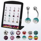 brmix28 display 12 piercings ombligo acero quirurgico bola acero 5mm bola 8mm multi cristal ferido disenos variados 8mm 14mm distribuidor