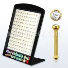 brnbts1 display 120 piercing nariz hueso acero quirurgico anodizado dorado 1mm cristal claro 2mm distribuidor mayorista