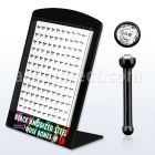brnbts2 display 120 piercing nariz hueso acero quirurgico anodizado negro 1mm cristal claro 2mm venta