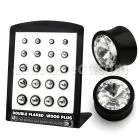 brpg187 display 20 plug doble flare madera areng cristal swarovski claro centro 2g 916 6mm 14mm mayorista