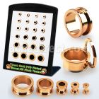 brpg198 al por mayor display 24 dilatadores tunel doble flare acero quirurgico pvd oro rosa rosca interna 6g to 12 4mm 12mm mayorista