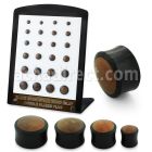 brpg223 areng wood double flare plugs w teak inlay 24pcs