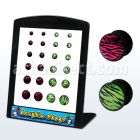 brpg52 display 24 plugs acrIlico negros logo rayas cebra rosas verdes distribuidor