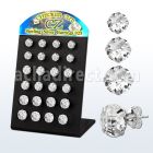 brsf display 12 pares piercings oreja plata esterlina zirconia redondas cortada cuadros 6mm 8mm distribuidor