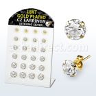brsgp2 display 12 pares piercings oreja plata esterlina oro 18 kts zirconia claras redondas 3mm 8mm distribuidor mayorista