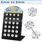 brsv9 display 12 pares piercings oreja plata esterlina zirconia corte lujoso redondas claras 6mm 8mm al por mayor