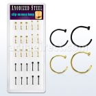 bxcln9 caja 25 piercings nariz falsos clip acero 316l anodizado negro dorado mayorista