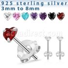 czhtm par piercings oreja plata 925 zirconia corazon 3mm 8mm mayorista