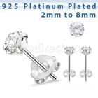 czrdmpt one pair of platinum plated silver ear studs cz