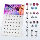 dacb100 display 36 piercings tragus acero quirurgico surtidos 4mm bola cierre 3mm 6mm al por mayor