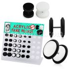 dacb112 display 40 plugs falsos acrilicos anillos goma blanco negro mayorista